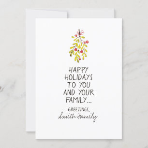 Watercolor Holly Happy Holiday Greetings Feiertagskarte