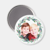 Watercolor Holly Jolly Christmas Foto Magnet (Vorderseite/Rückseite)