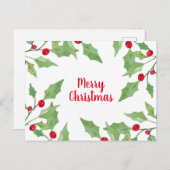 Watercolor Holly Leaf Wreath Postkarte (Vorne/Hinten)