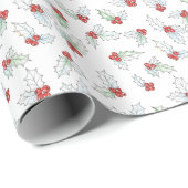 Watercolor Holly Leaves and Red Berries Christmas Geschenkpapier (Rolleneckpunkt)