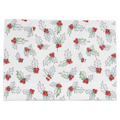 Watercolor Holly Leaves and Red Berries Christmas Große Geschenktüte (Rückseite)