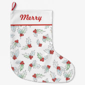 Watercolor Holly Leaves and Red Berries Großer Weihnachtsstrumpf (Vorderseite)