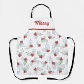 Watercolor Holly Leaves and Red Berries Schürze (Vorderseite)