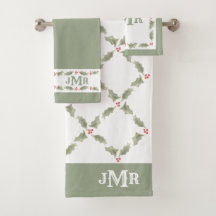 Watercolor Holly Mit Monogramm Christmas Red Green