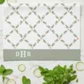 Watercolor Holly Mit Monogramm Christmas Red Green Geschirrtuch (Gefaltet)