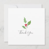 Watercolor Holly Sprig 2 Dankeschön Karte (Vorderseite)