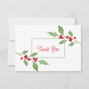 Watercolor Holly Sprig Dankeskarte
