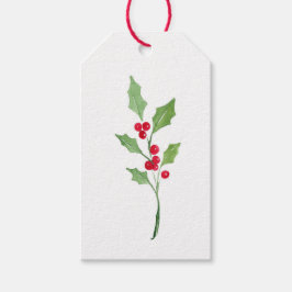 Watercolor Holly Sprig Geschenketiketten Geschenkanhänger