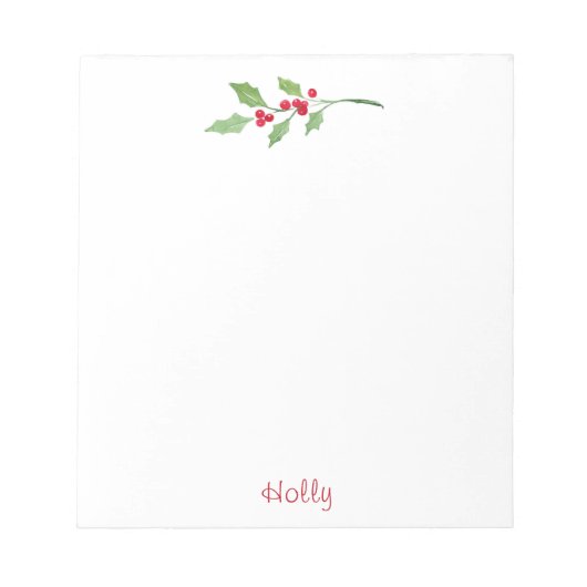 Watercolor Holly Sprig Notizblock (Vorderseite)