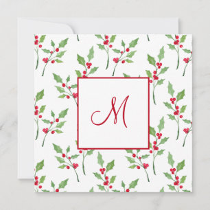Watercolor Holly Sprigs Muster Mitteilungskarte