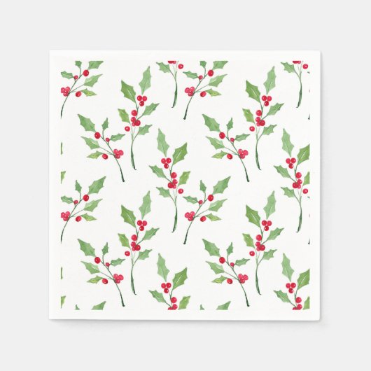 Watercolor Holly Sprigs Muster Serviette (Vorderseite)