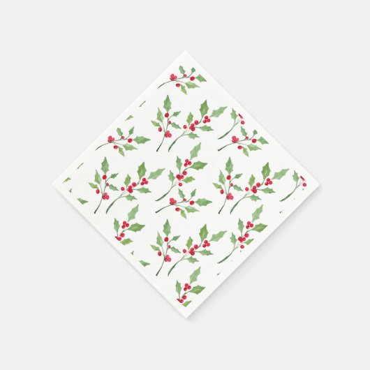 Watercolor Holly Sprigs Muster Serviette (Ecke)