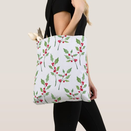 Watercolor Holly Sprigs Muster Tasche (Von Nahem)