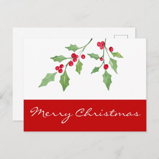 Watercolor Holly Sprigs Postkarte (Vorne/Hinten)