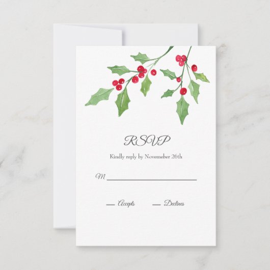 Watercolor Holly Sprigs RSVP Card Karte (Vorderseite)