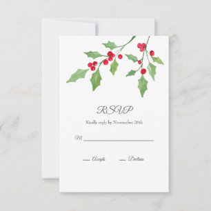 Watercolor Holly Sprigs RSVP Card Karte