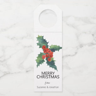Watercolor Holly Verlasst Weihnachten Flaschenanhänger