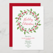 Watercolor Holly Wreath Einladung (Vorne/Hinten)