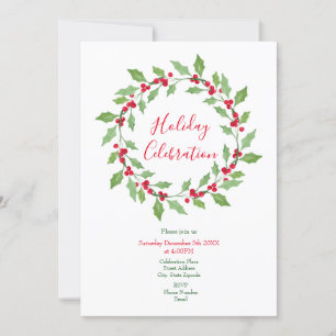 Watercolor Holly Wreath Einladung