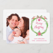 Watercolor Holly Wreath "Frohe Weihnachten + Foto (Vorne/Hinten)