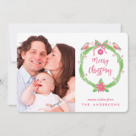 Watercolor Holly Wreath "Frohe Weihnachten + Foto