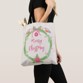 Watercolor Holly Wreath Frohe Weihnachten Tasche