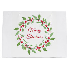 Watercolor Holly Wreath Große Geschenktüte