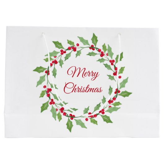 Watercolor Holly Wreath Große Geschenktüte (Rückseite)