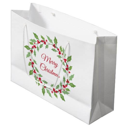 Watercolor Holly Wreath Große Geschenktüte (Vorderseite Schrägansicht)