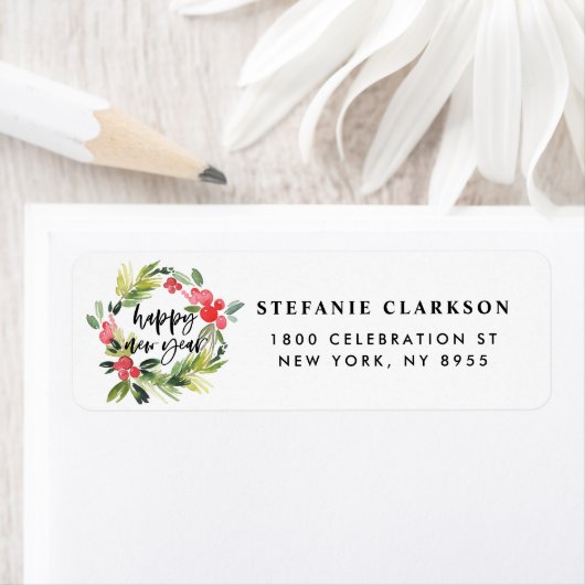 Watercolor Holly Wreath Happy New Year 2018 (Insitu)