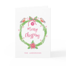 Watercolor Holly Wreath Merry Christmas Customized