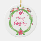 Watercolor Holly Wreath "Merry Christmas" Keramik Ornament (Vorne)