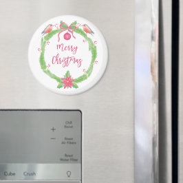 Watercolor Holly Wreath "Merry Christmas" Magnet