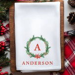Watercolor Holly Wreath Modern Holiday Weihnachten Geschirrtuch<br><div class="desc">Watercolor Holly Wreath Moderne Weihnachtshandtuch. Die perfekte Küchendekoration für den Urlaub. Personalisieren Sie dieses individuelle Design mit Ihrem eigenen Monogramm Initial- und Familiennamen.</div>
