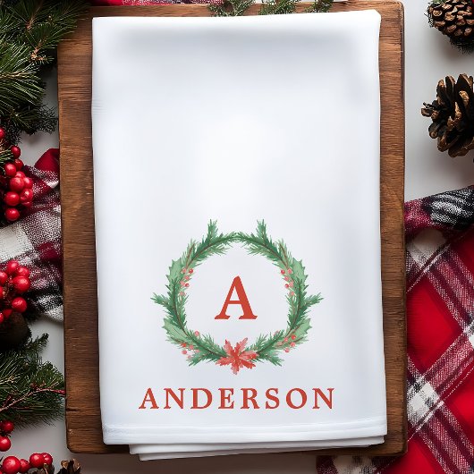 Watercolor Holly Wreath Modern Holiday Weihnachten Geschirrtuch