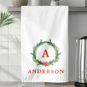 Watercolor Holly Wreath Modern Holiday Weihnachten Geschirrtuch