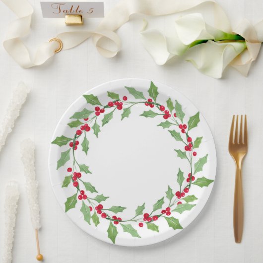Watercolor Holly Wreath Pappteller (Hochzeit)
