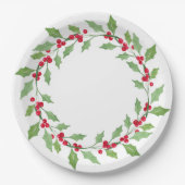 Watercolor Holly Wreath Pappteller (Vorderseite)