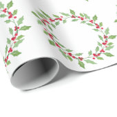 Watercolor Holly Wreath Pattern Geschenkpapier (Rolleneckpunkt)