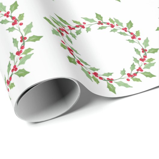 Watercolor Holly Wreath Pattern Geschenkpapier (Rolleneckpunkt)