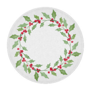 Watercolor Holly Wreath Schneidebrett