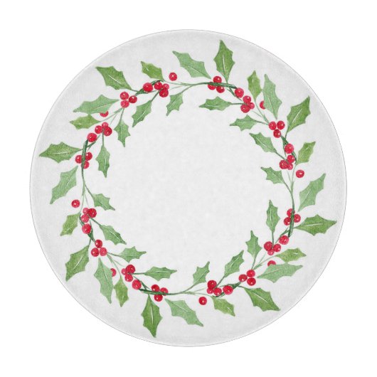 Watercolor Holly Wreath Schneidebrett (Vorderseite)