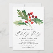 Watercolor Holries Holiday Party Einladung (Vorderseite)