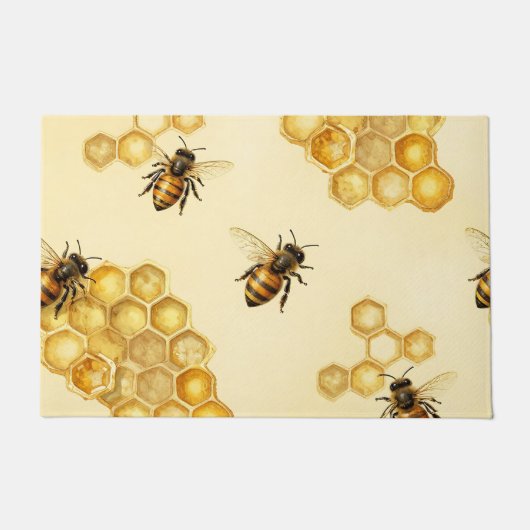 Watercolor Honey Bee Honeycomb Pattern Fußmatte (Vorderseite)