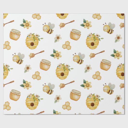 Watercolor Honey Bee Wrapping Paper Geschenkpapier (Flach)