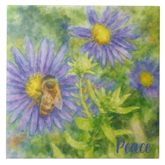 Watercolor Honeybee on Flowers Fliese (Vorderseite)