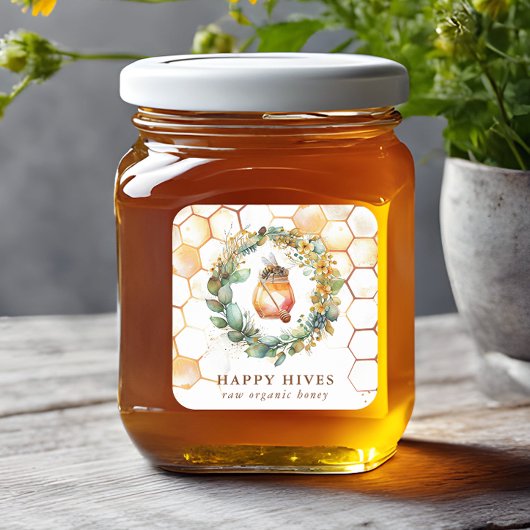 Watercolor Honeycomb & Honey Jar Beekeeper Quadratischer Aufkleber