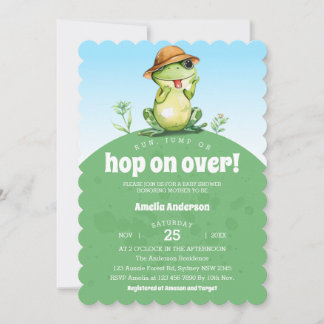 Watercolor Hop On Over Cute Frog Baby Shower Einladung