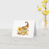 Watercolor Horn of Plenty with Pumpkins, Sunflower Karte (Gelbe Blume)