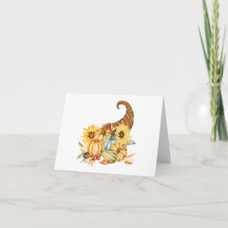 Watercolor Horn of Plenty with Pumpkins, Sunflower Karte